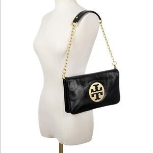 Tory Burch Black Leather Reva Clutch Shoulder Bag